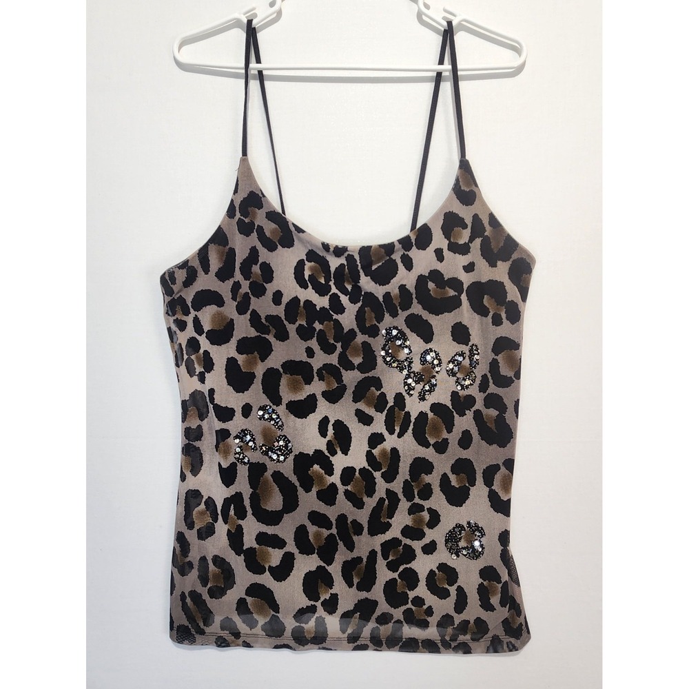 Old Navy Women's Rhinestone Animal Print Black/Gray Tank Top Size L